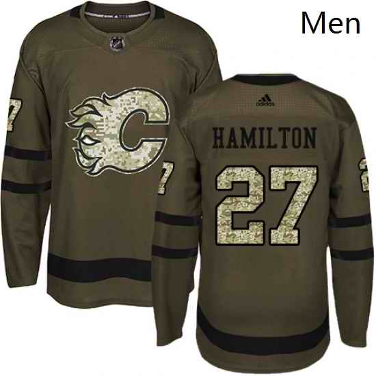 Mens Adidas Calgary Flames 27 Dougie Hamilton Authentic Green Salute to Service NHL Jersey